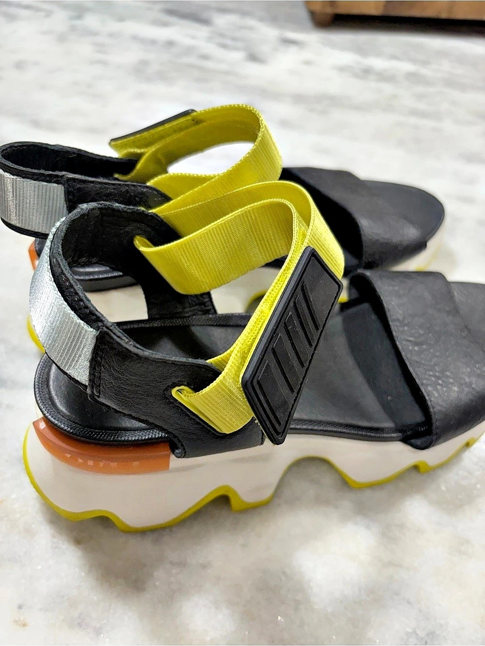 Sorel Women's Platform Kinetic Sandals in Black & Yellow